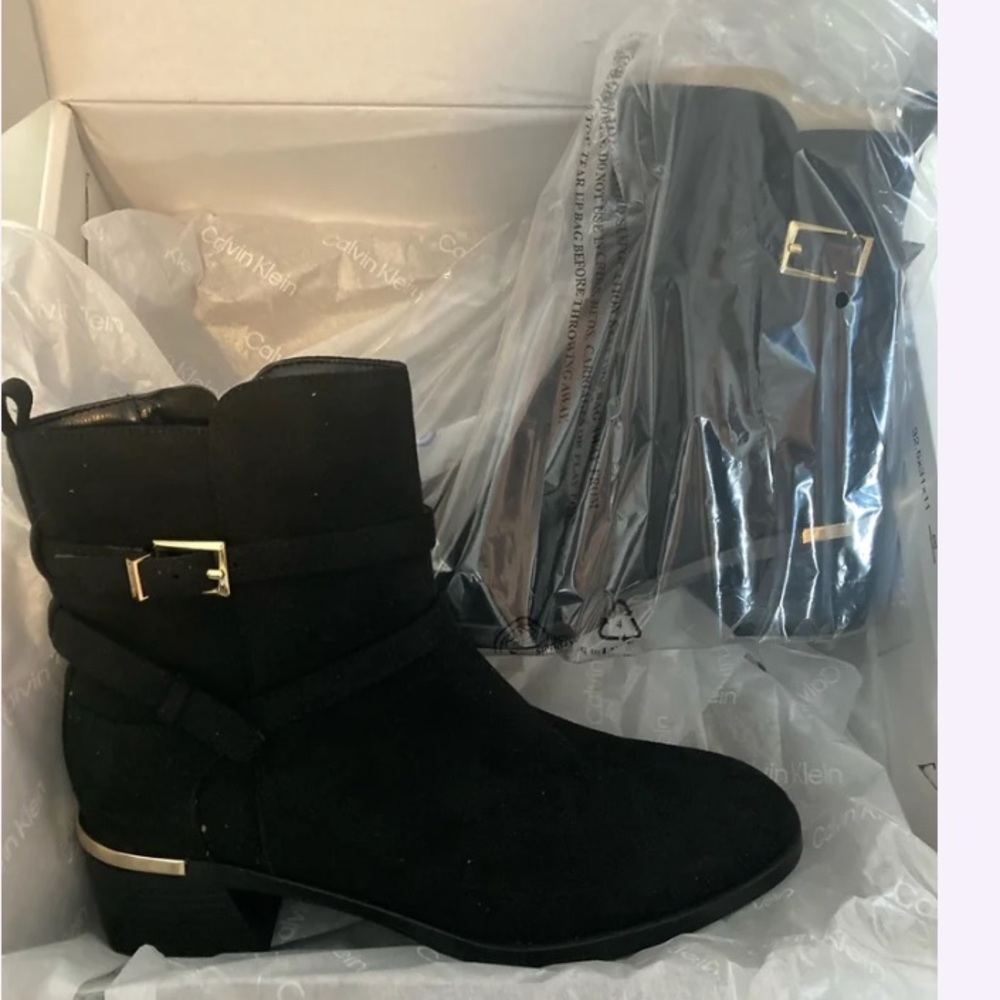Calvin Klein Black Boots with Gold Accents